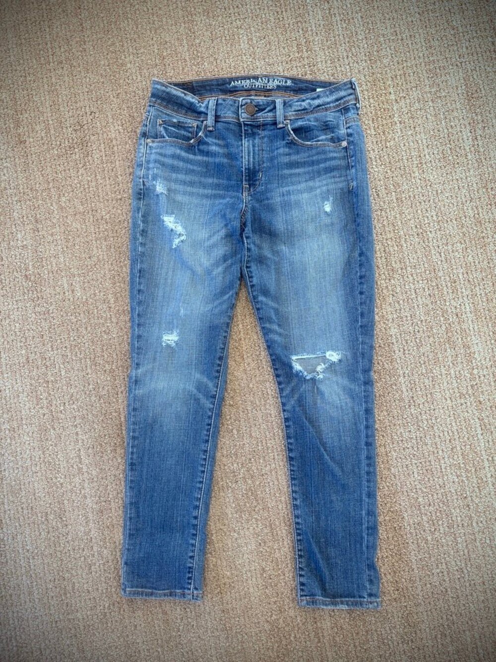 American Eagle Outfitters Super Skinny Crop Distressed Jeans, 8Short